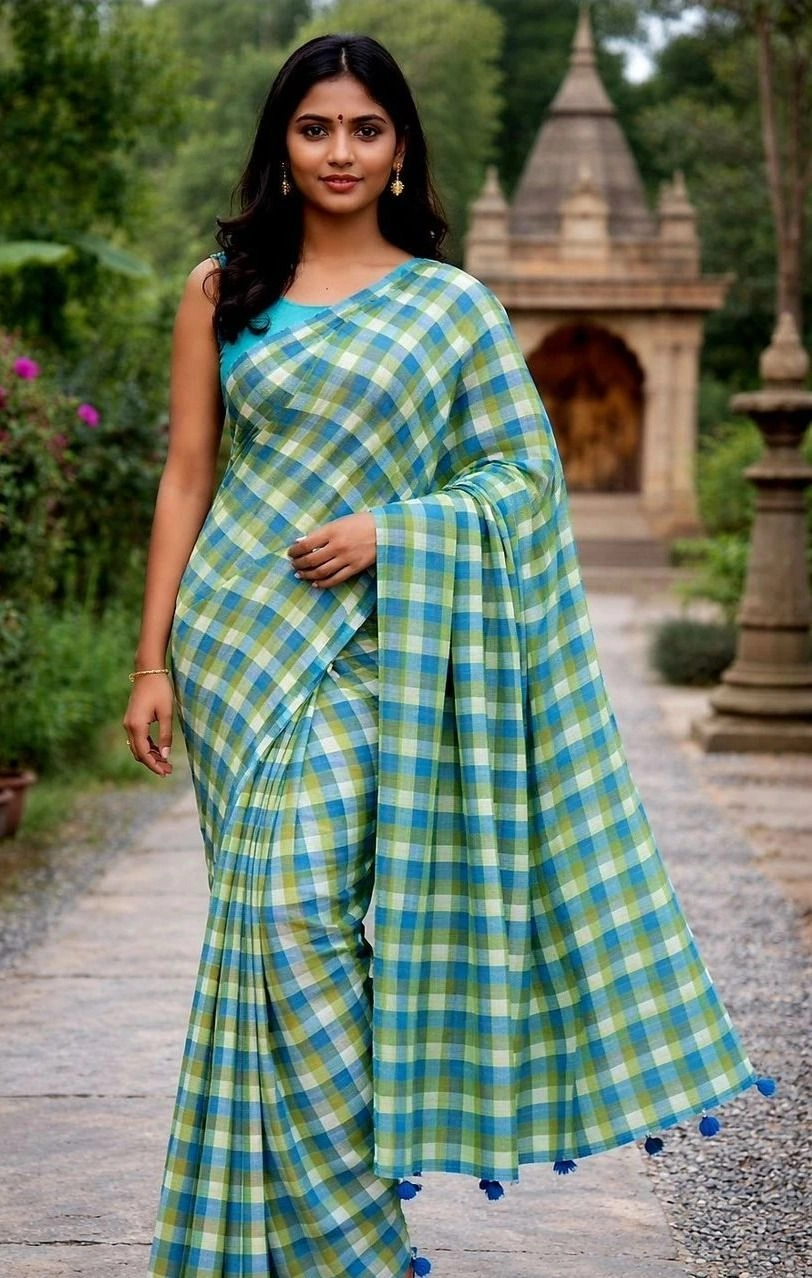 Mulcotton Check Saree