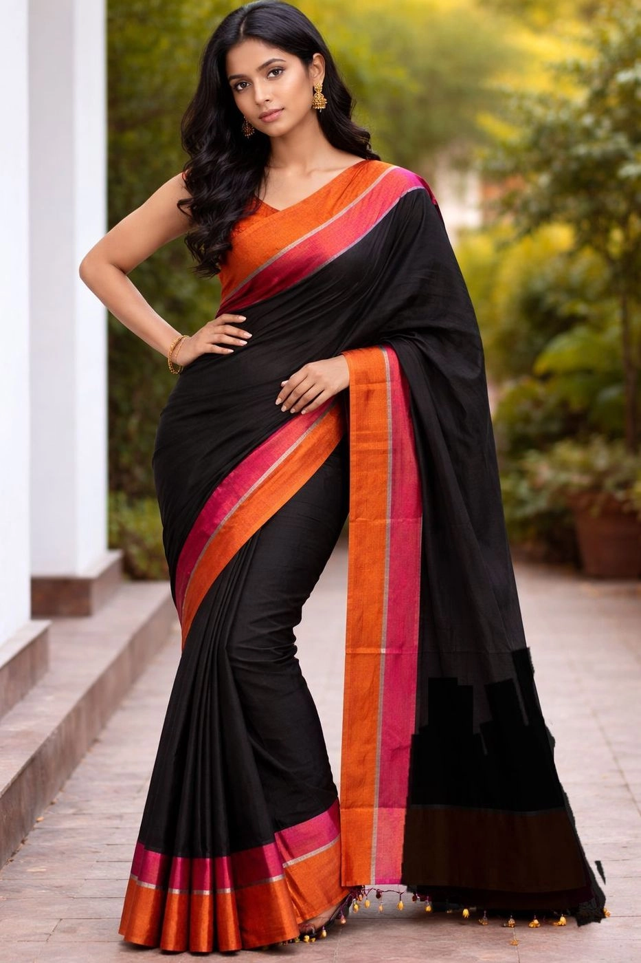 Mulcotton saree with sunset boarder