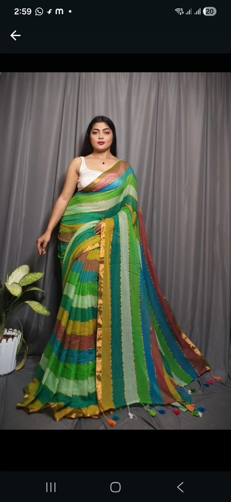 Multi-Color Vertical Striped Mul Cotton Saree