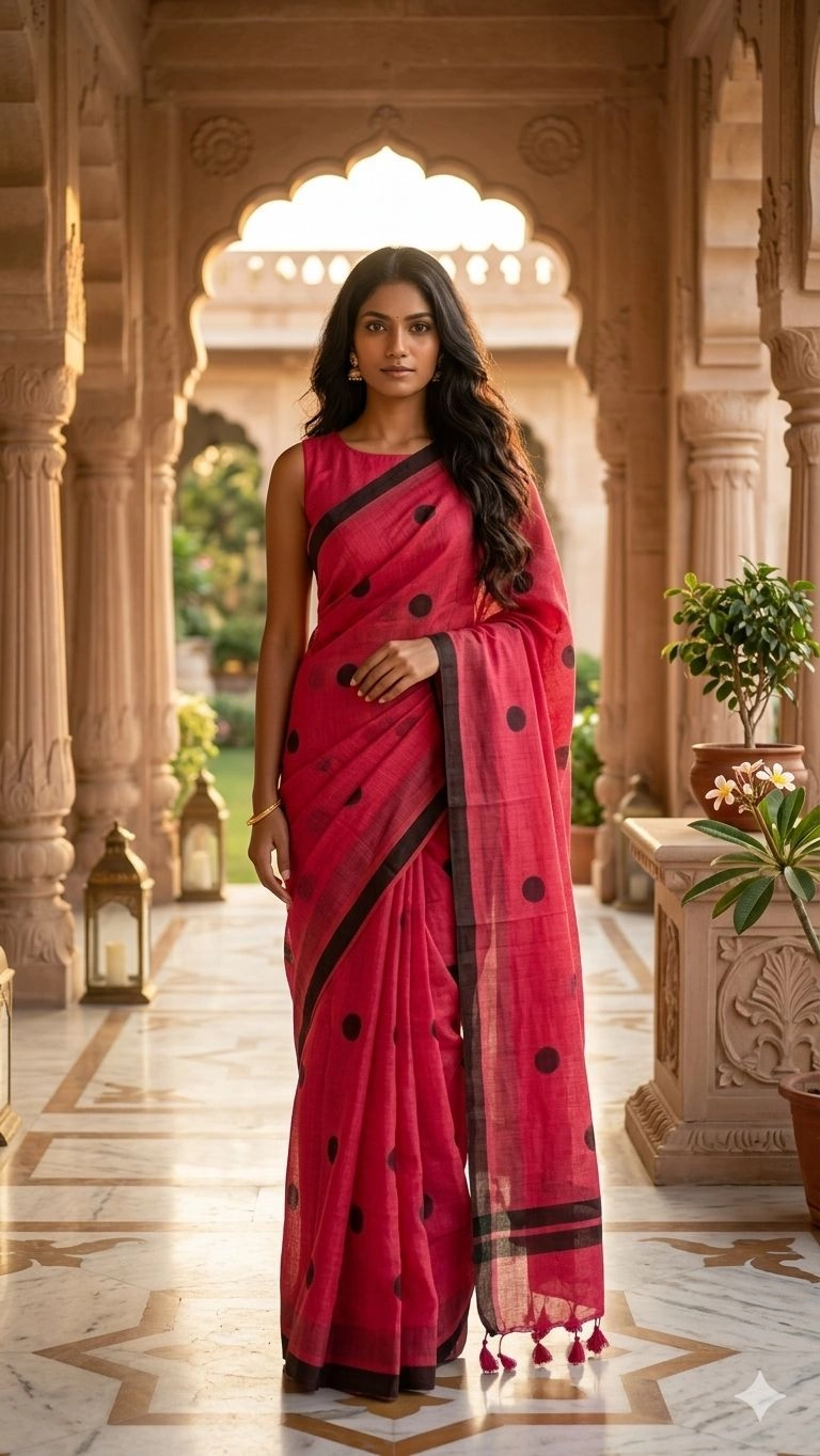 Polka Dot Mul Cotton Saree
