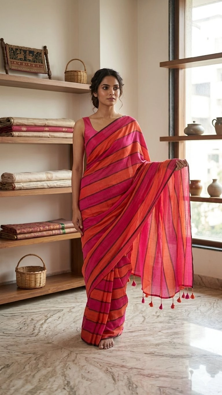Striped Mul Cotton Saree