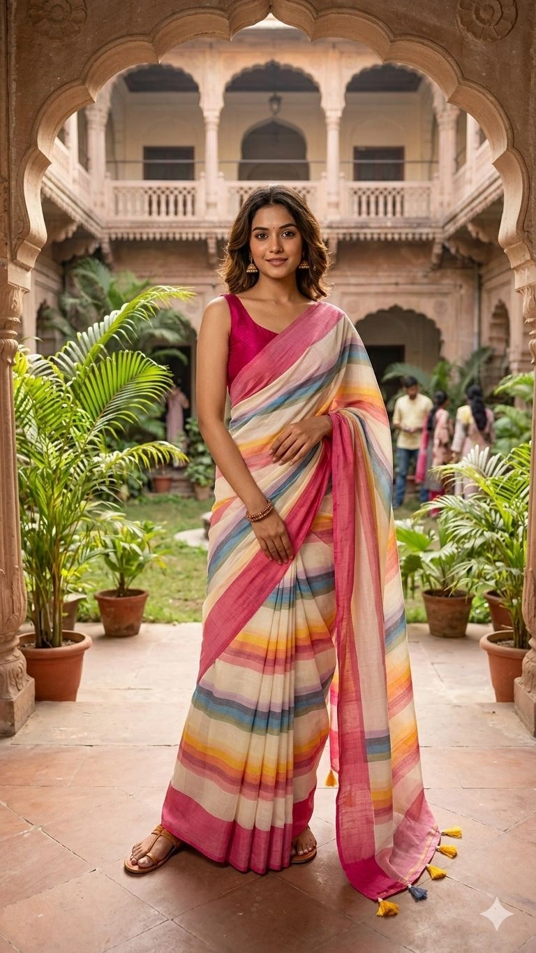 Multi Coloured Striped Saree