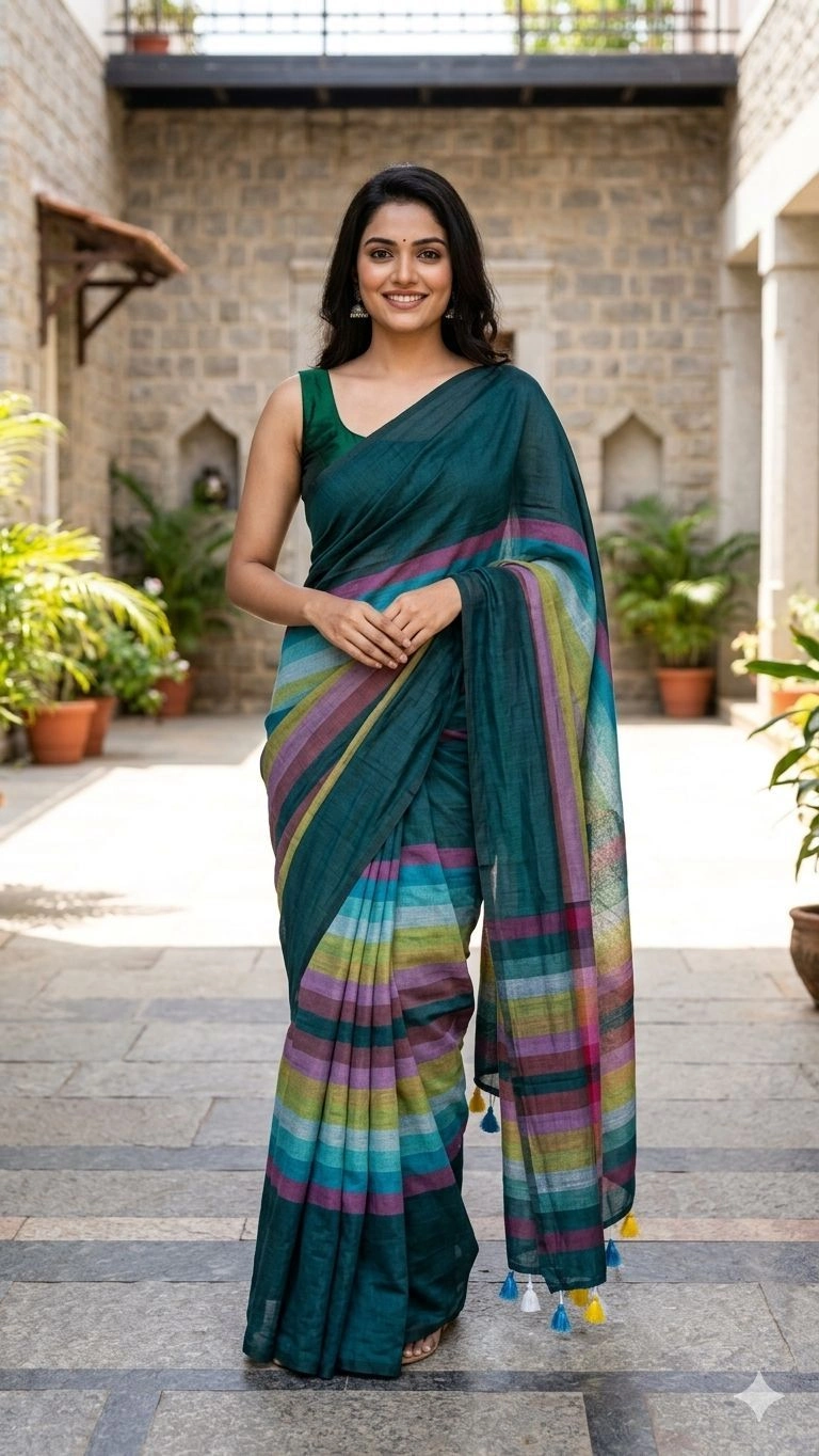 Rainbow Mul Cotton Saree