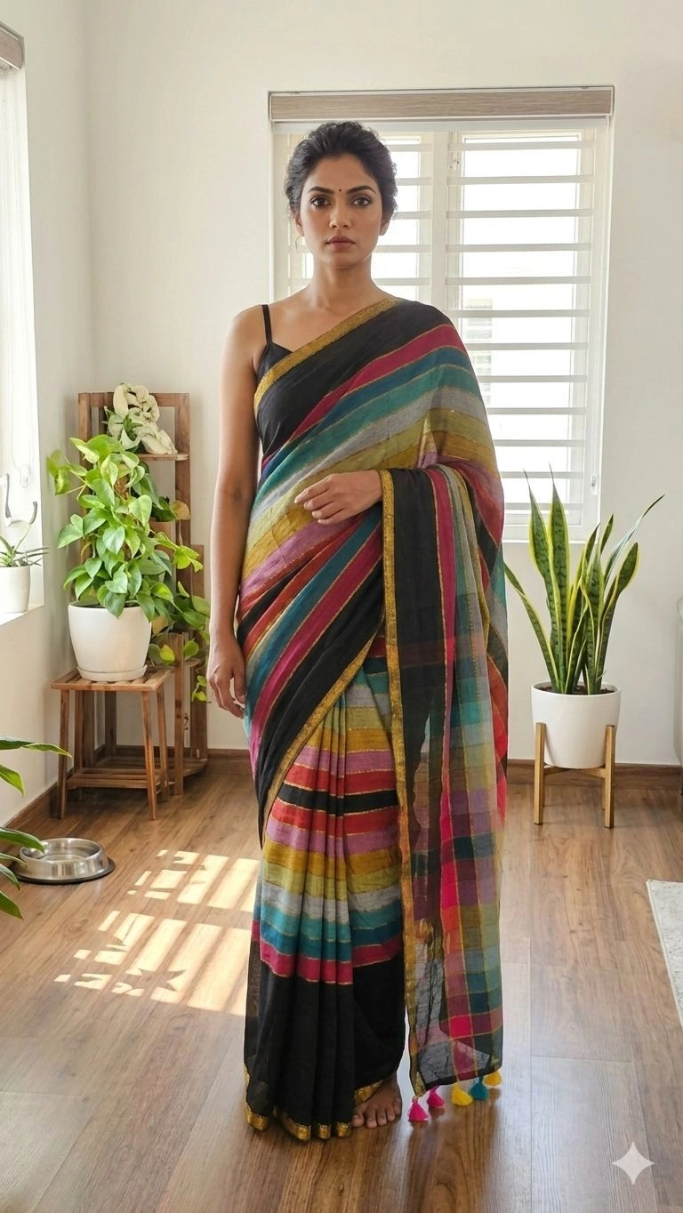 Rainbow Mul Cotton Saree
