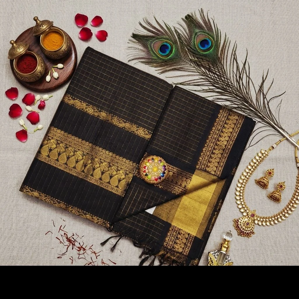 Midnight Elegance Kalyani Cotton Saree