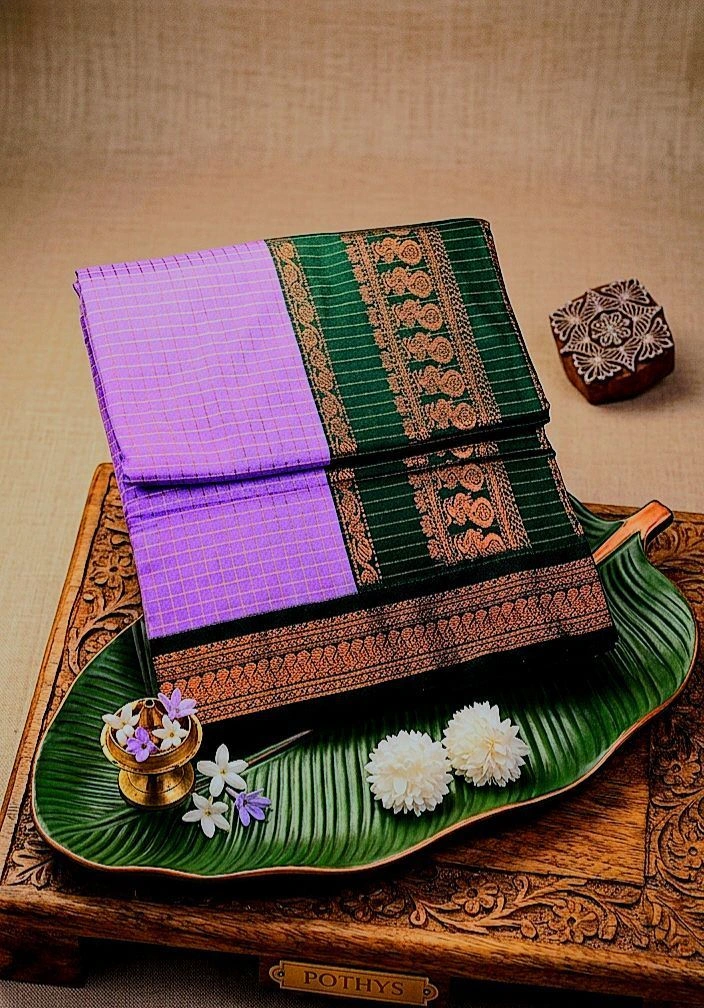 lavender with green  kalyani cotton 1