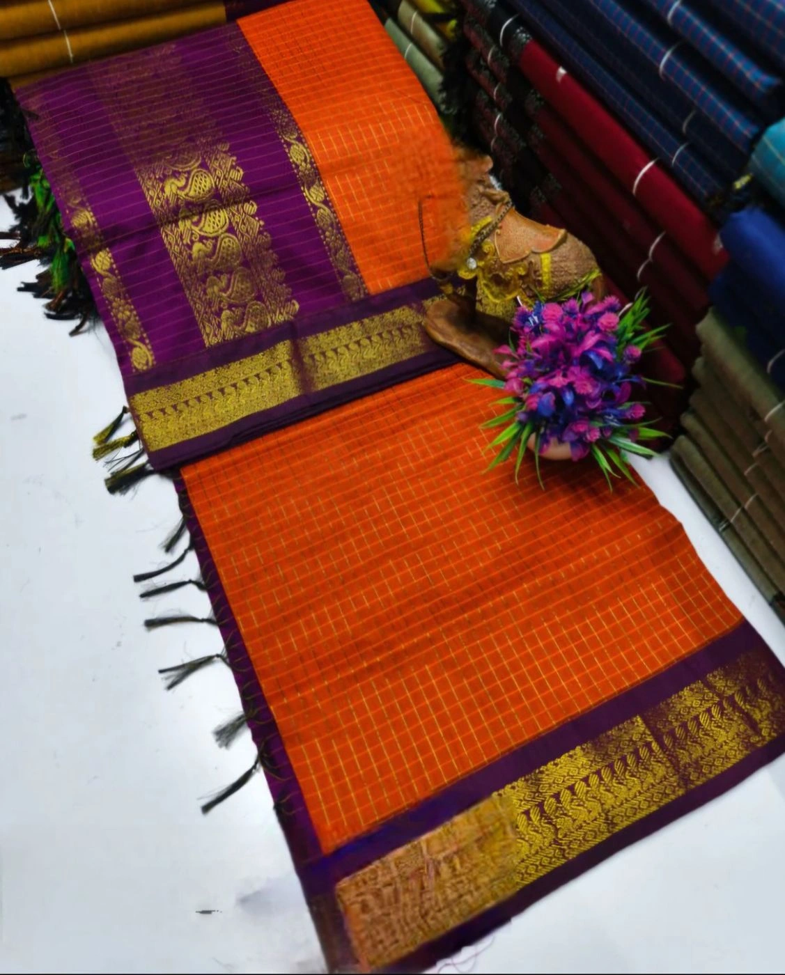 Royal orange & purple kalyani cotton