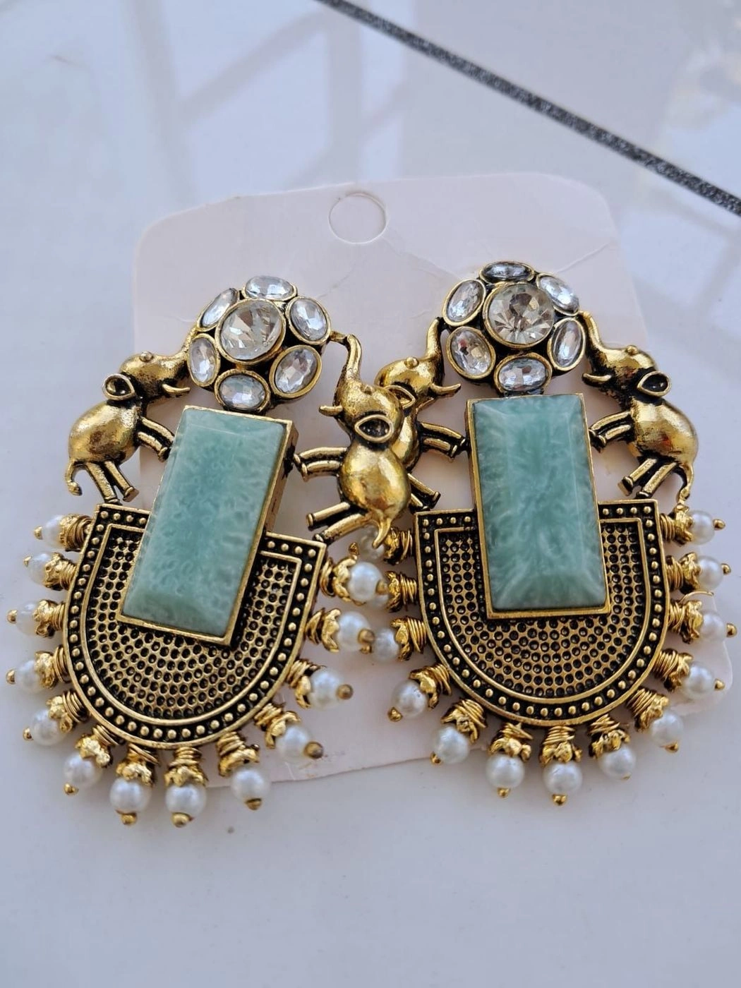 Noor- Artisan Made Natural Stone Earrings-Green