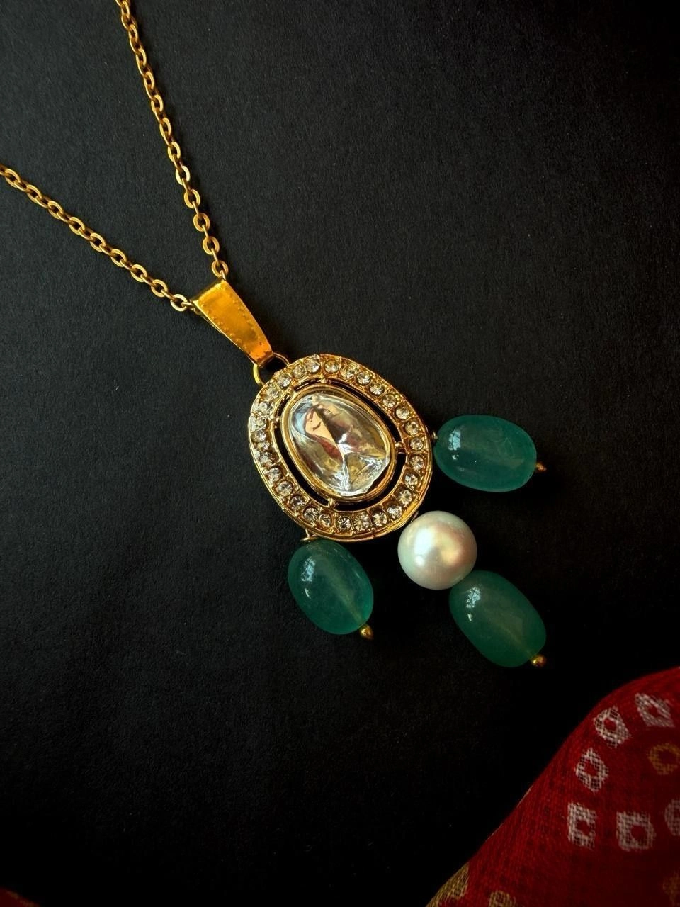 Eka Green Kundan Stone Chain 1