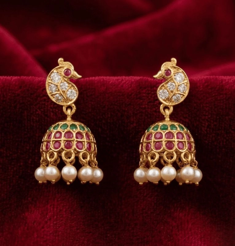Premium stone antique peacock jhumka 1