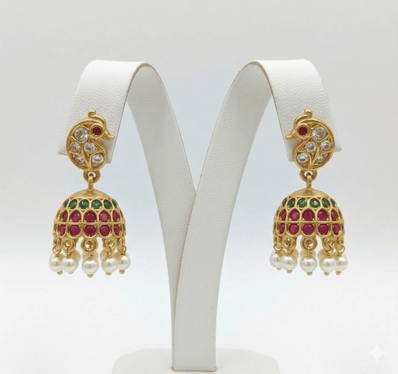 Premium stone antique peacock jhumka 2