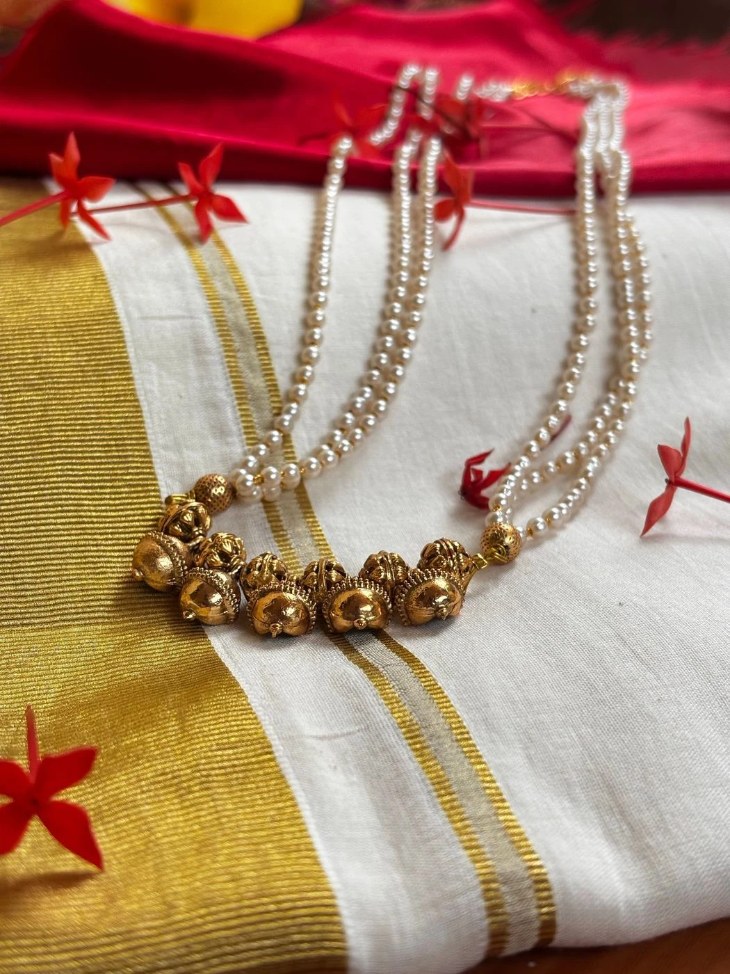 Pearl Long Chain with Antique Pendant 1