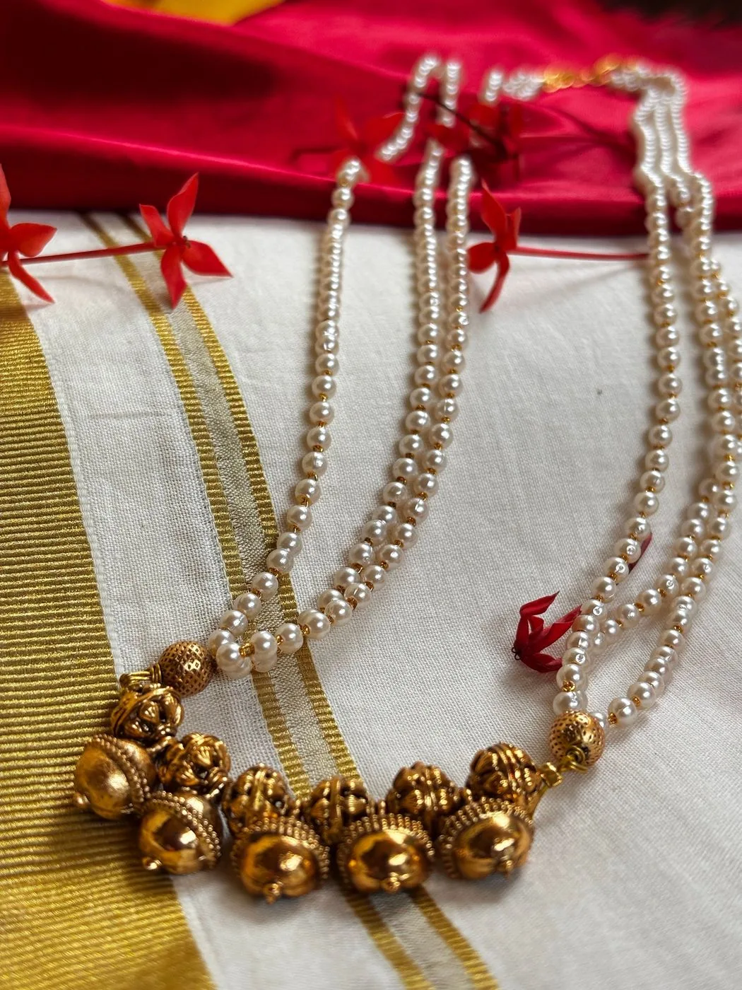 Pearl Long Chain with Antique Pendant 3