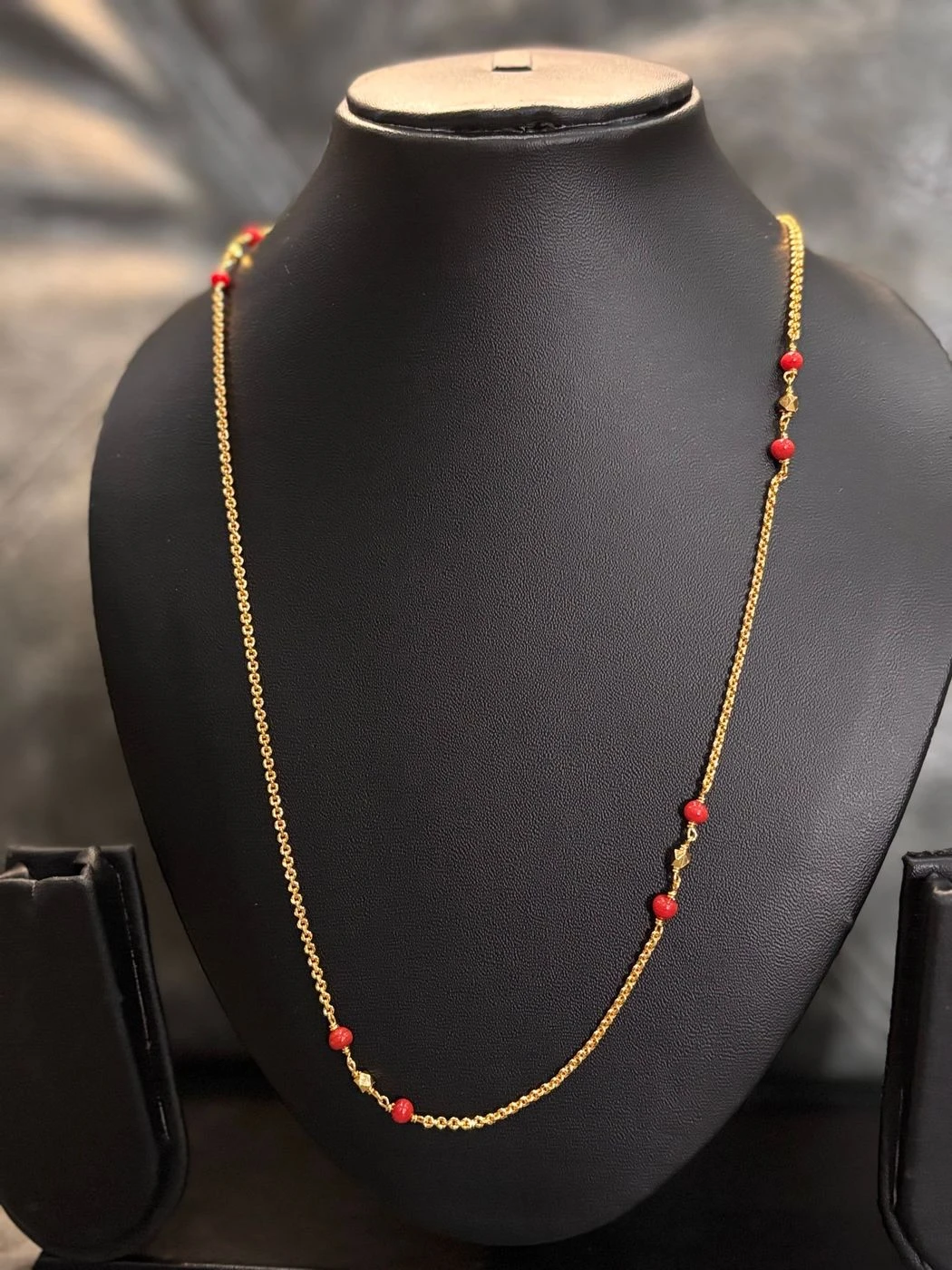 Ruby beads gold replica long chain 1