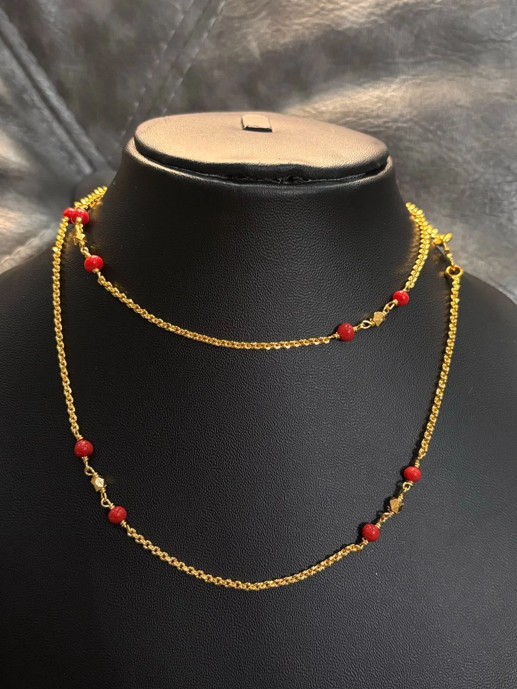 Ruby beads gold replica long chain 2