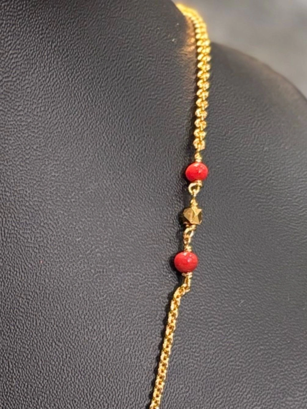 Ruby beads gold replica long chain 3