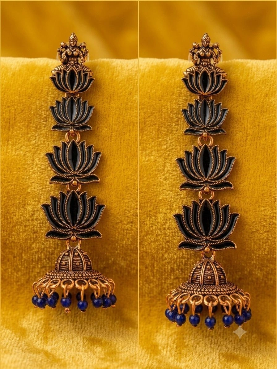 Lotus Long Jhumka Blue 1
