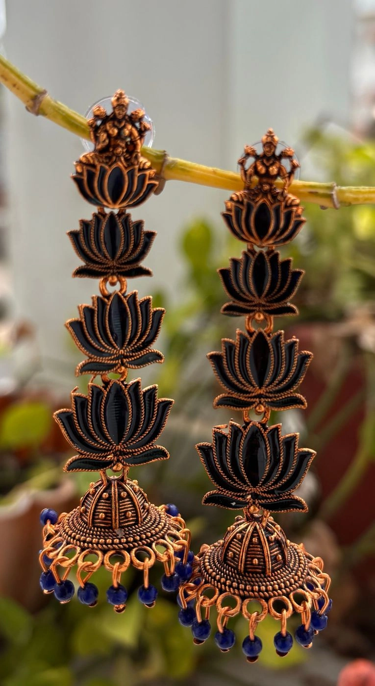 Lotus Long Jhumka Blue 2