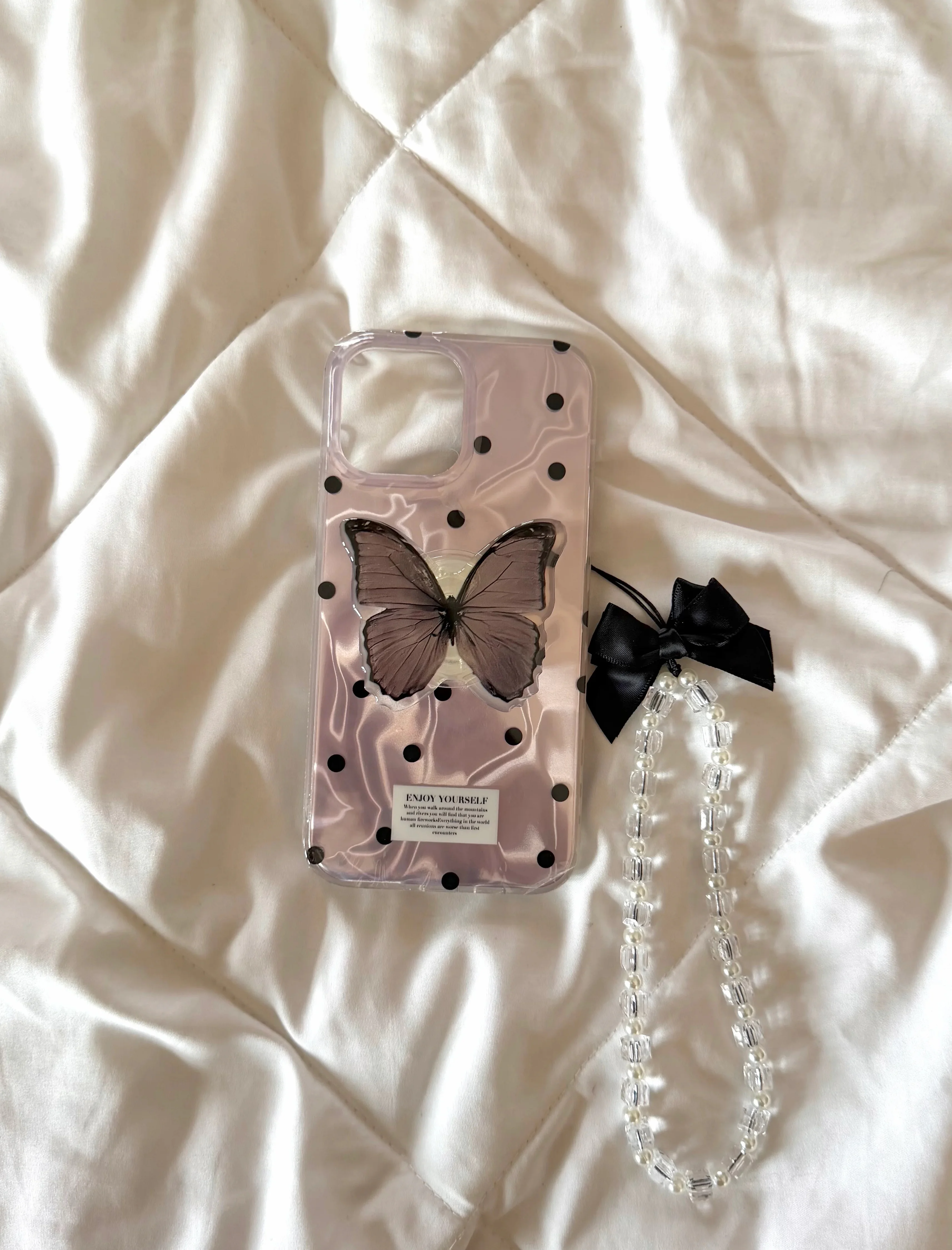 Butterfly phone with charm & pop socket