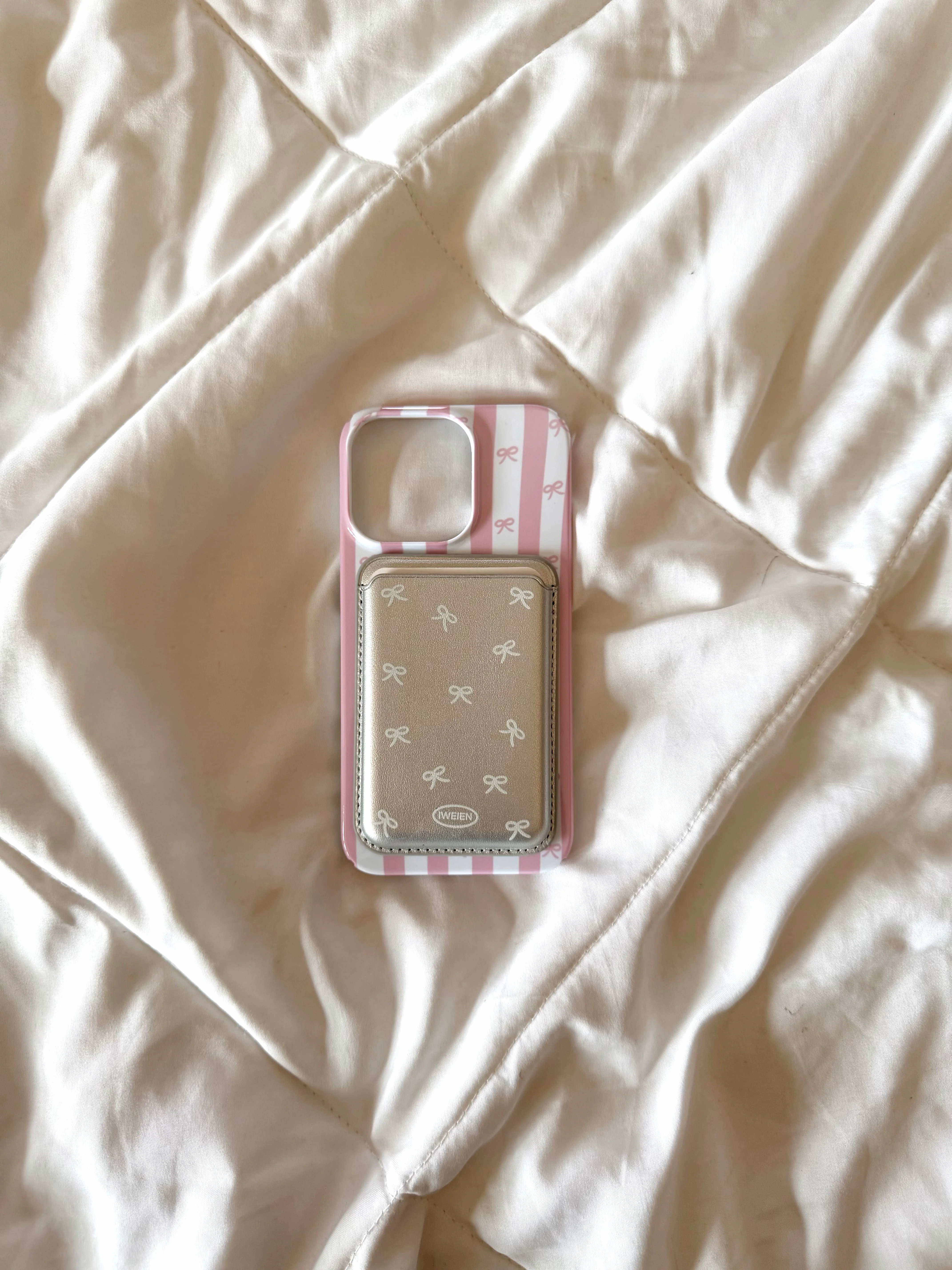 White pink stripe with magnetic card holder