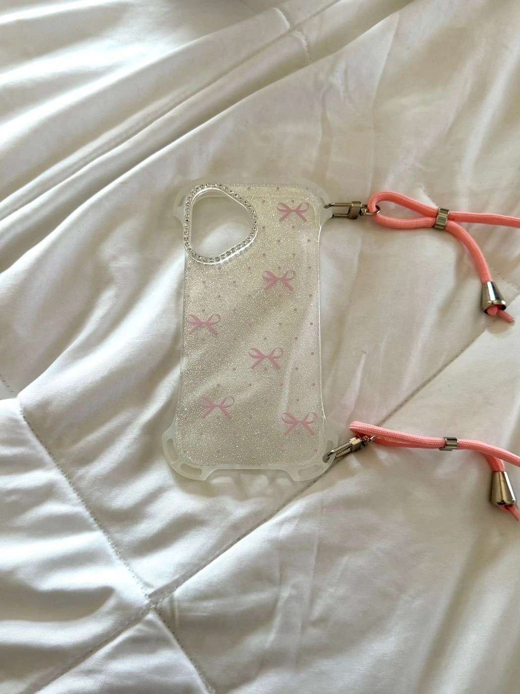 Shimmer pink bow clear case with sling 2