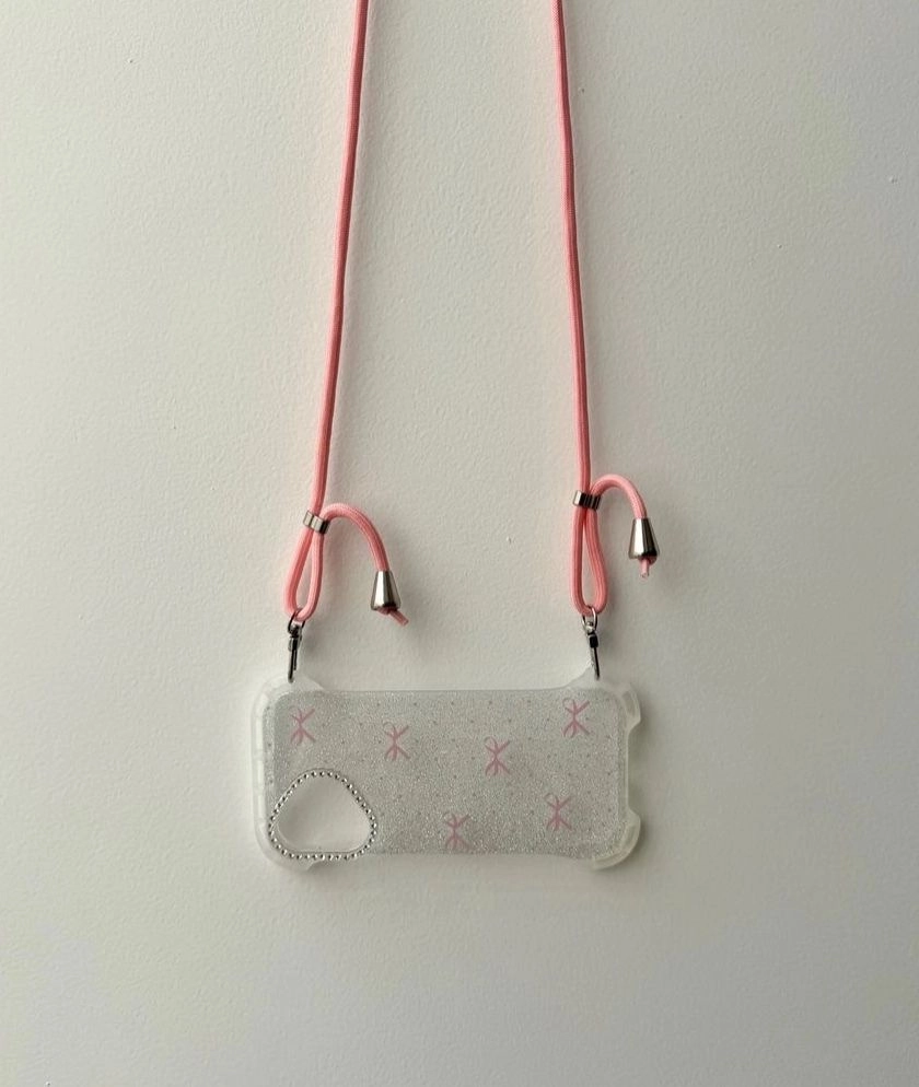 Shimmer pink bow clear case with sling 1