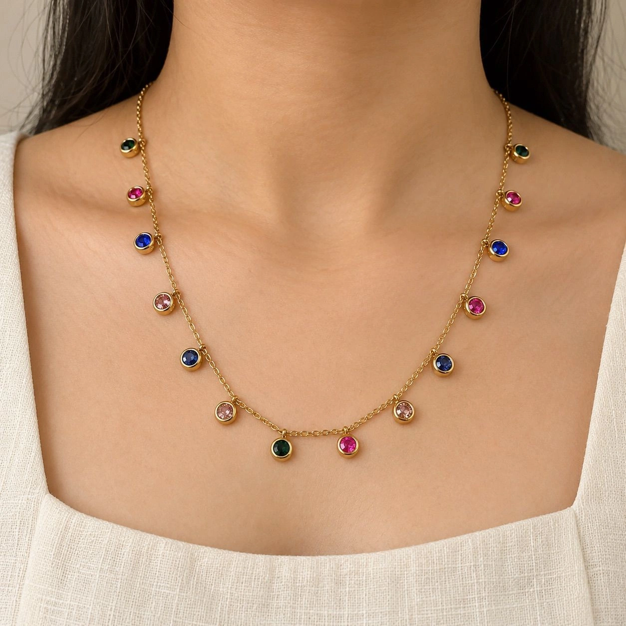 MULTICOLOURED ROUND STONE CHARM NECKPIECE 1