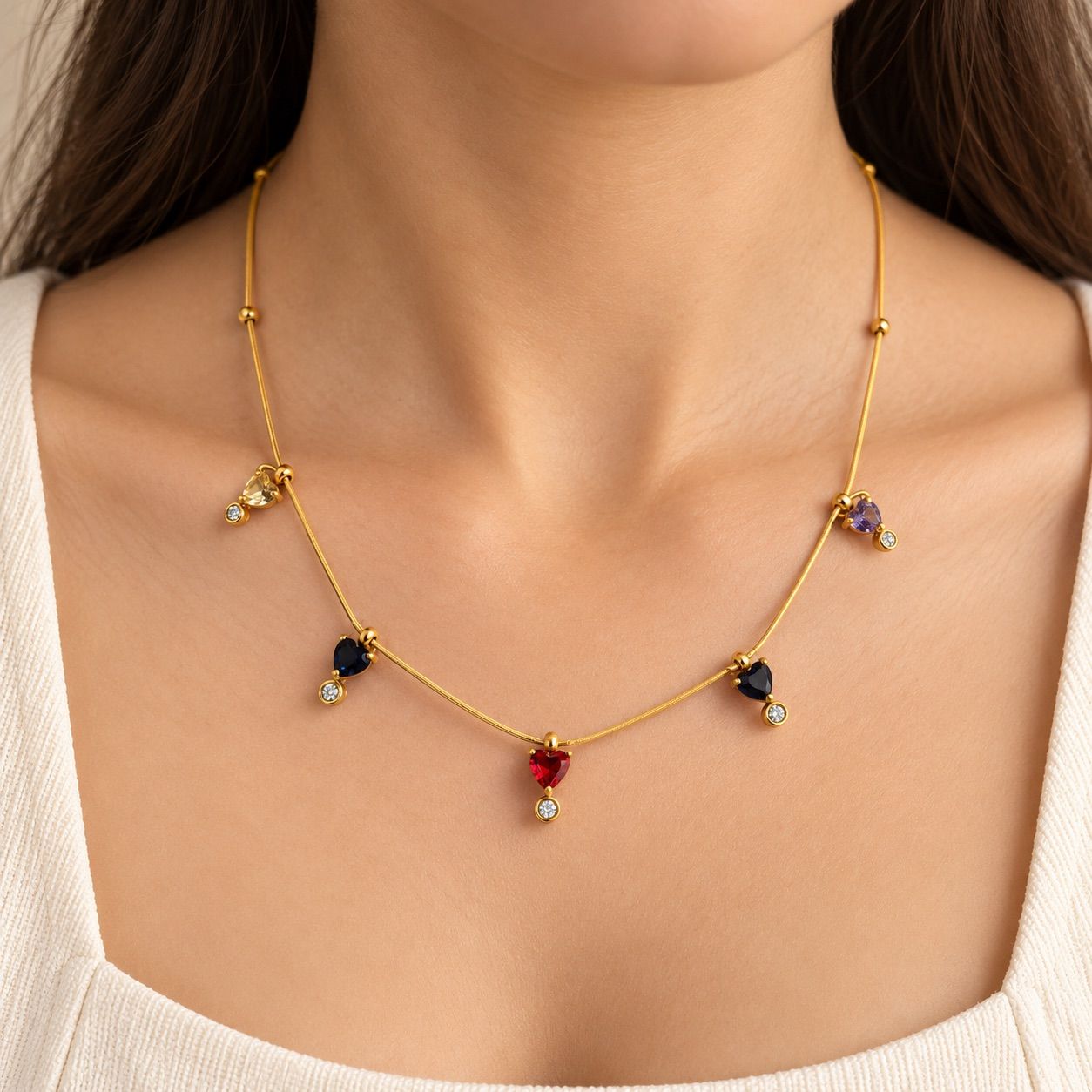 MULTI COLOUR CRYSTAL HEART CHARMS NECKLACE 1