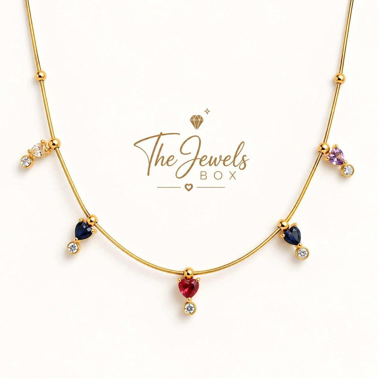 MULTI COLOUR CRYSTAL HEART CHARMS NECKLACE 2