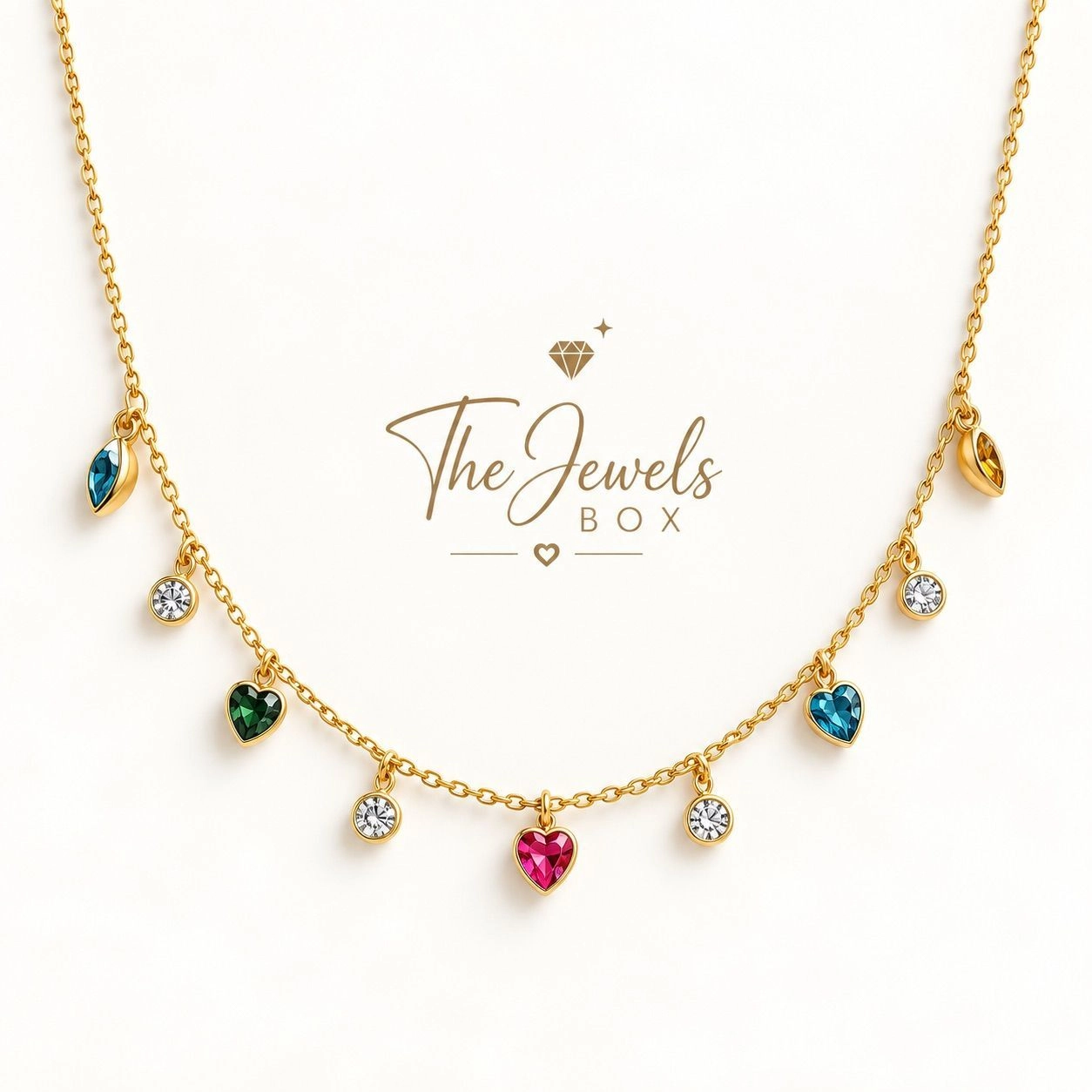 MULTI COLOUR HEART AND CRYSTAL CHARMS NECKLACE 2