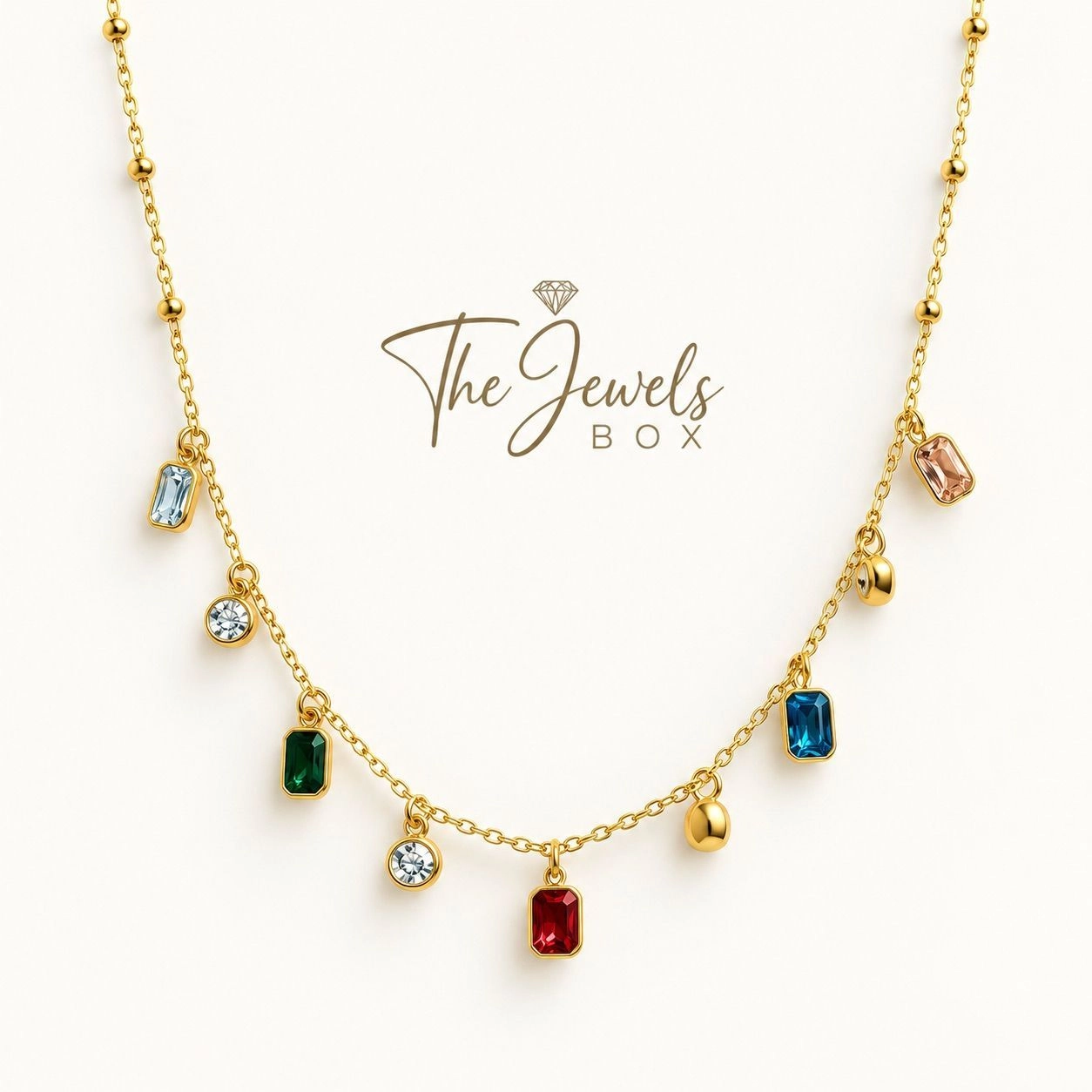 MULTI COLOUR RECTANGLE AND CRYSTAL CHARMS NECKLACE 2