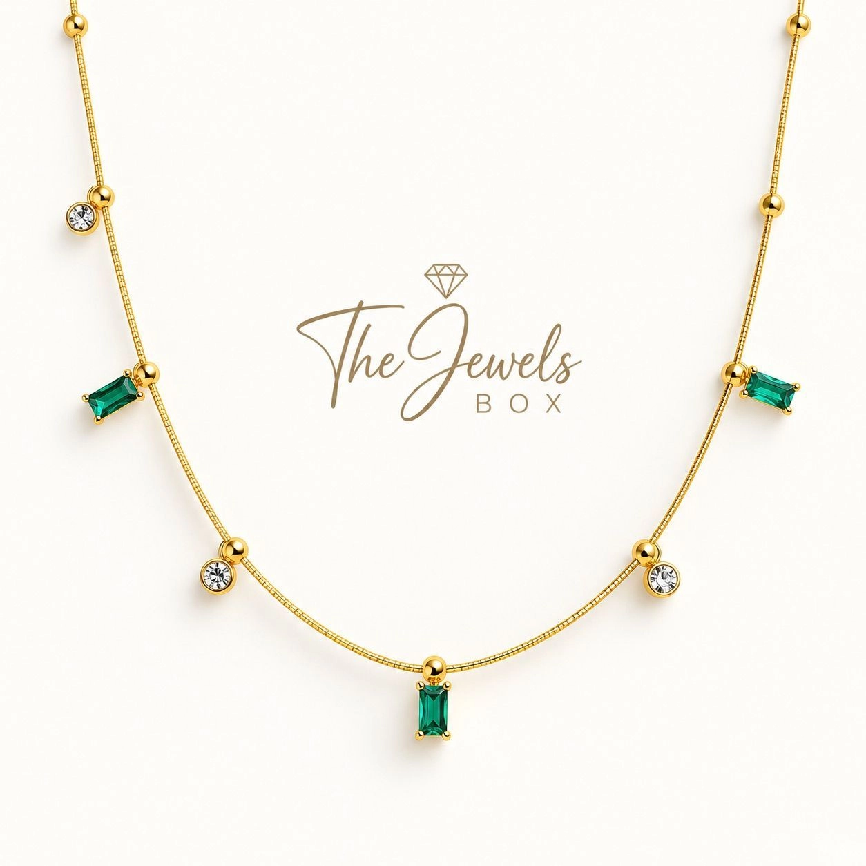 GREEN RECTANGLE & CRYSTAL CHARM NECKLACE 2