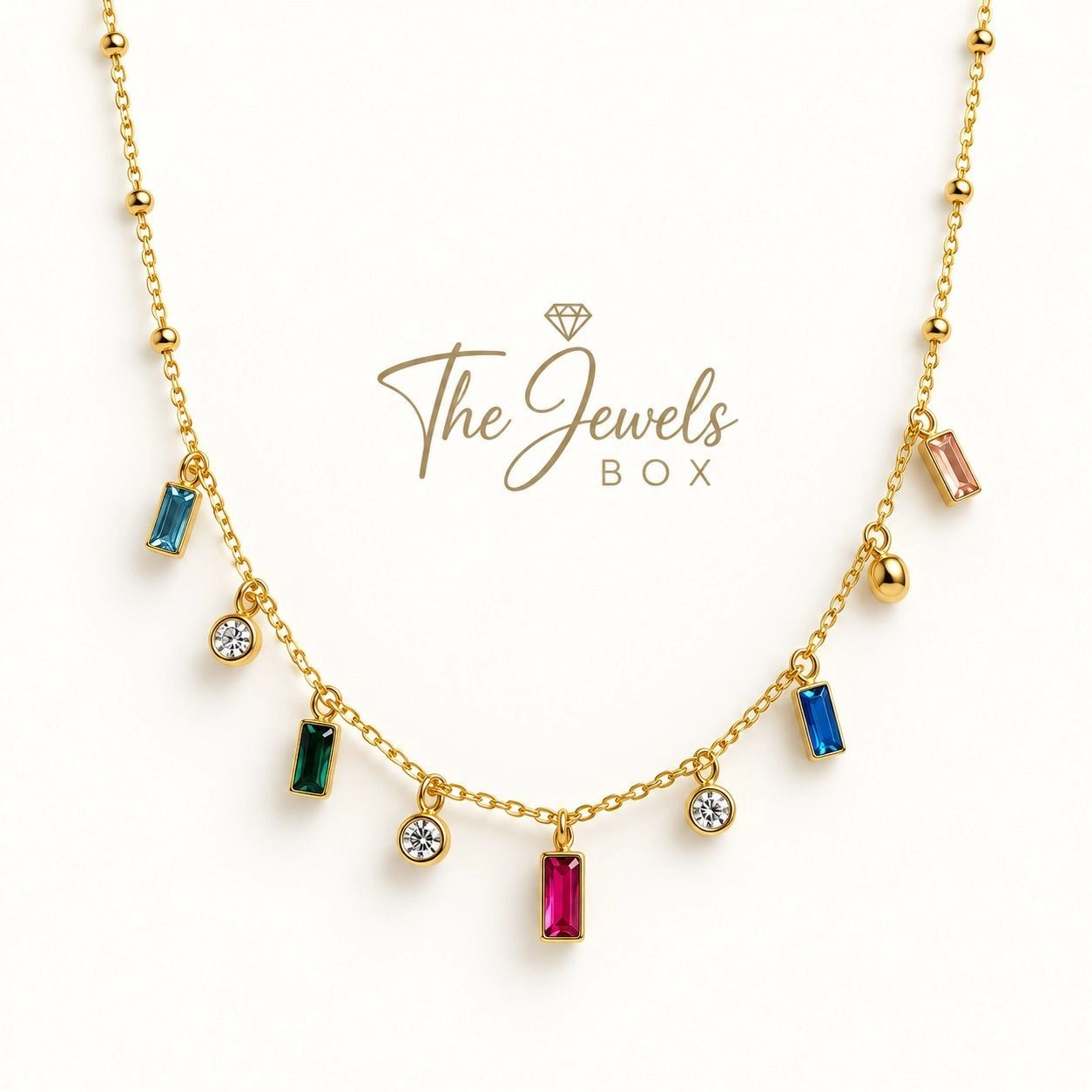 MULTI COLOUR RECTANGLE & CRYSTAL CHARM NECKLACE 2