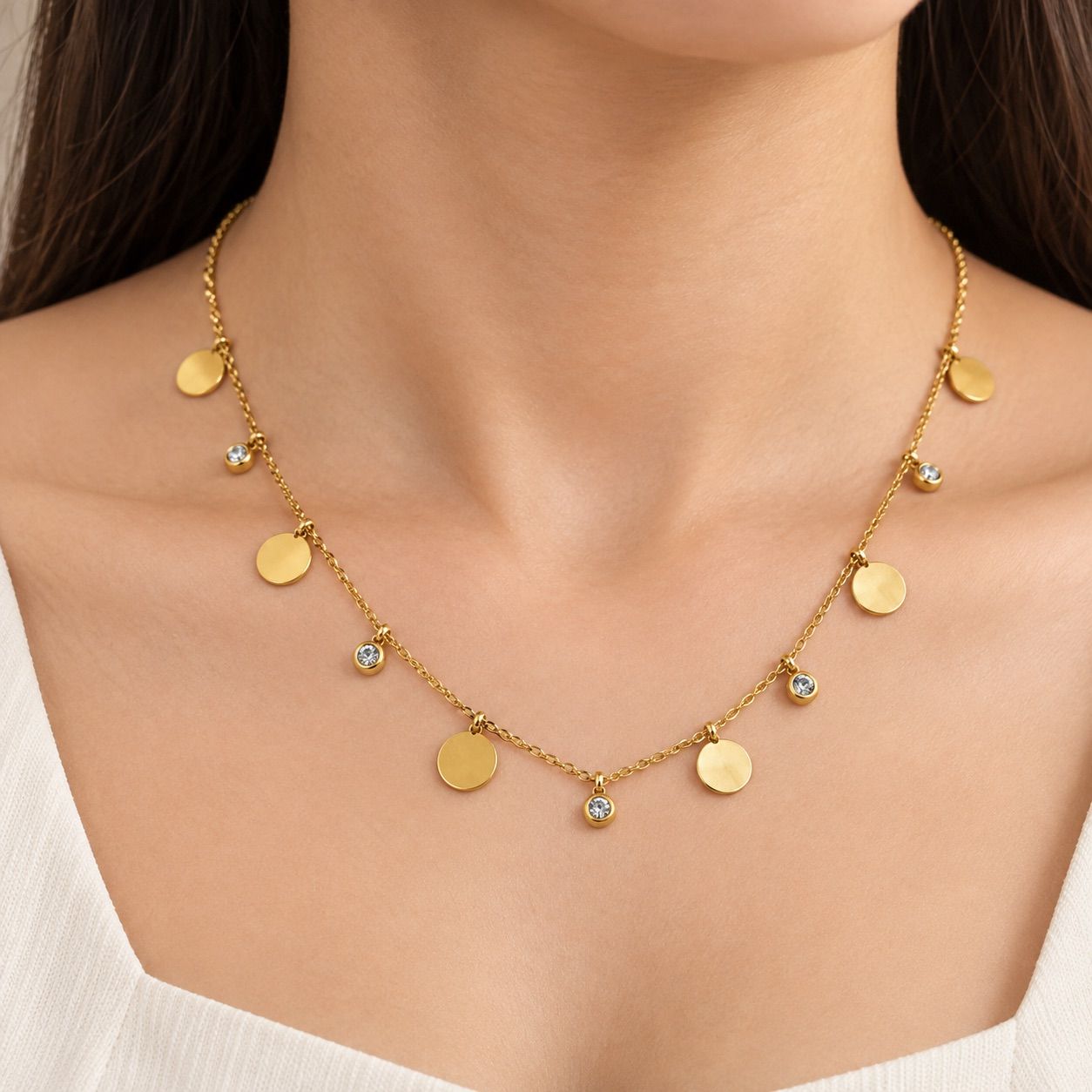 CIRCULAR & SPARKLING STONE DROP NECKLACE 1