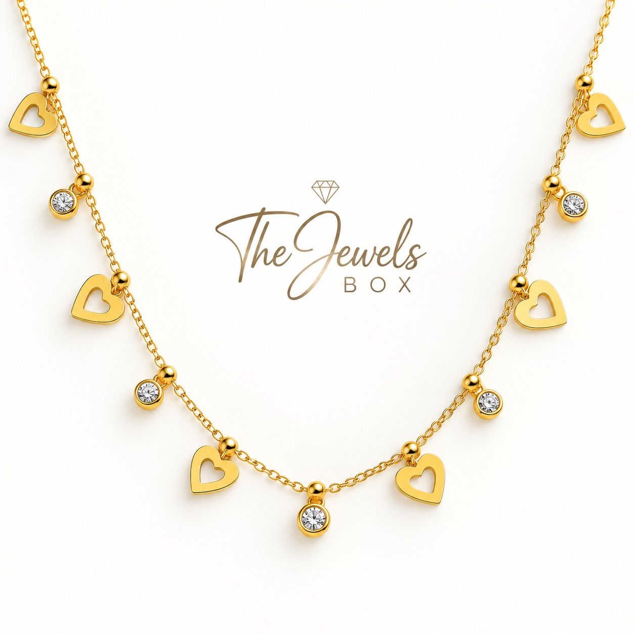 OPEN HEART & SPARKLING STONE DROP NECKLACE 2