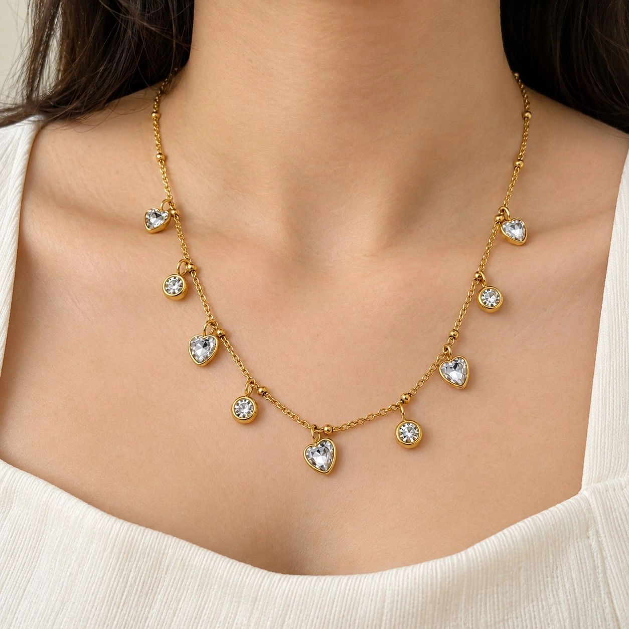 SPARKLING HEART & STONE DROP NECKLACE 1