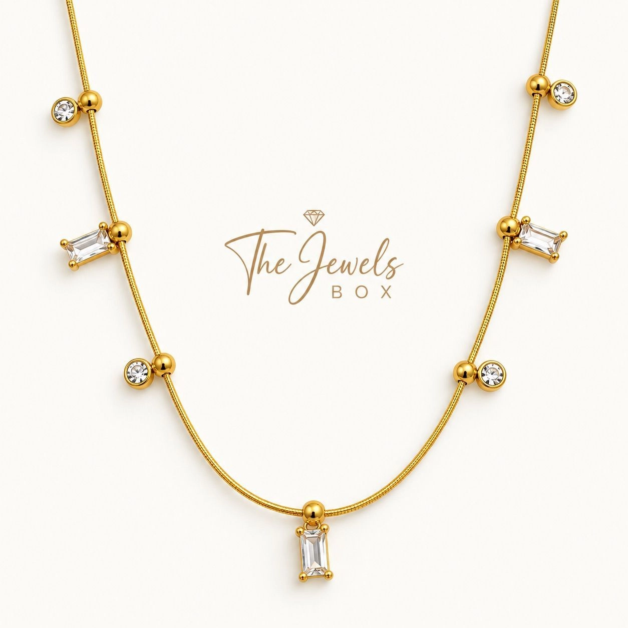 SPARKLING RECTANGLE & STONE DROP NECKLACE 2