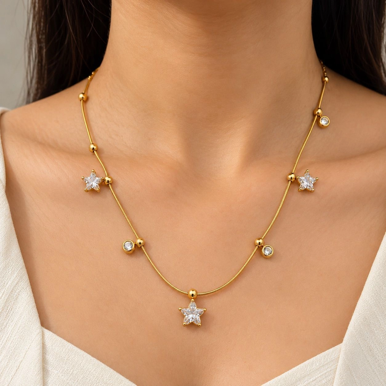 SPARKLING STAR & STONE DROP NECKLACE WITH EARRINGS 1