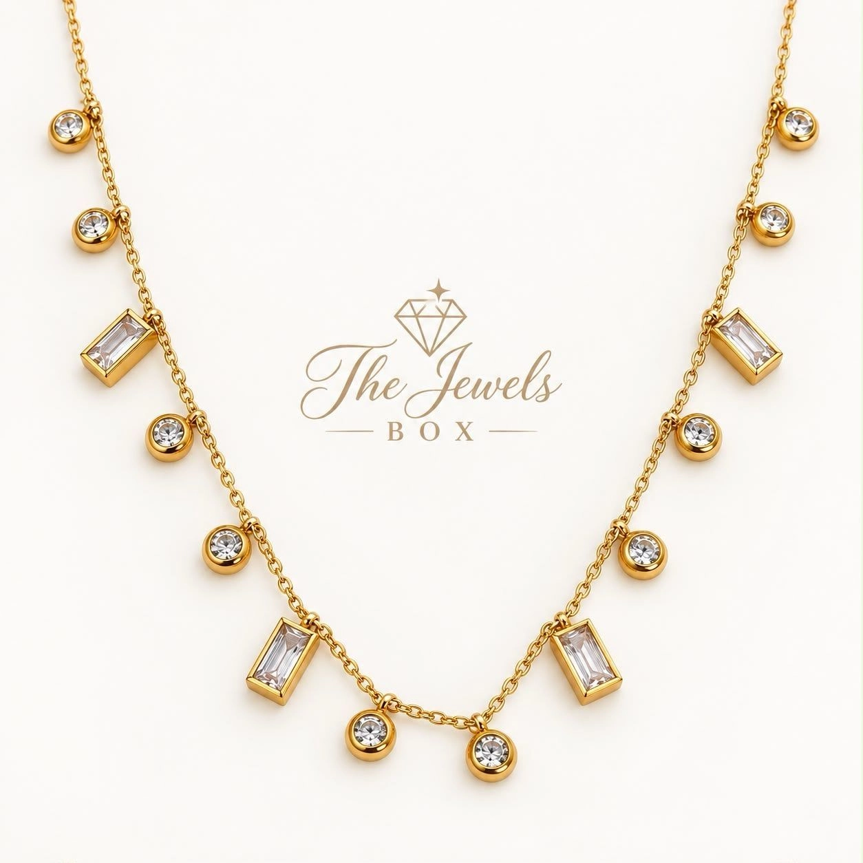 SPARKLING RECTANGLE & STONE CHARM NECKLACE 2