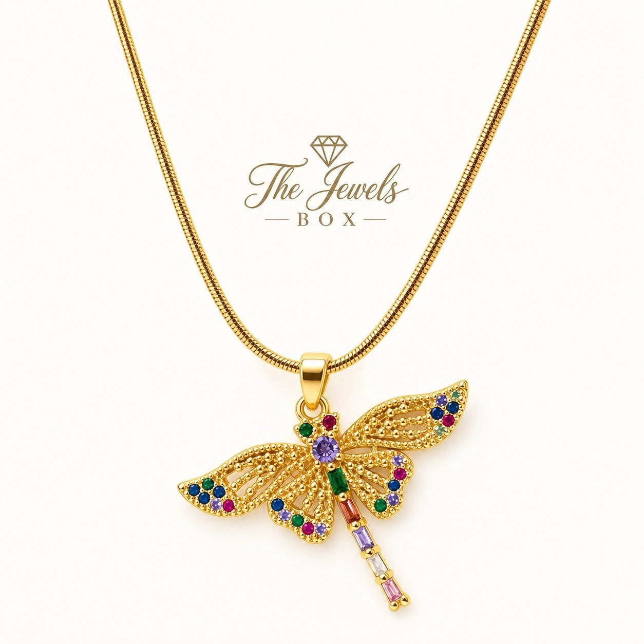 MULTI COLOUR STONE EMBEDDED DRAGONFLY PENDANT NECKLACE 2