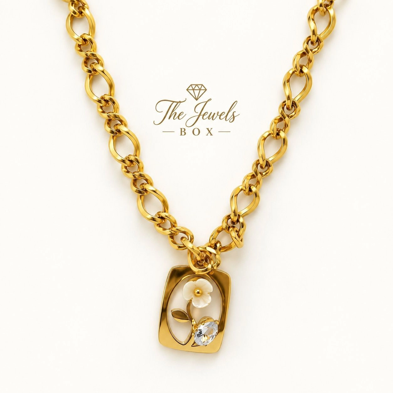 NECKLACE WITH A RECTANGULAR PENDANT HIGHLIGHTED WITH A WHITE FLOWER 2
