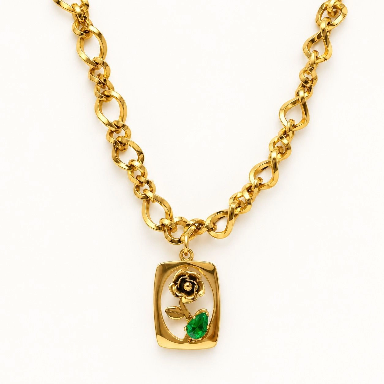 NECKLACE WITH A RECTANGULAR PENDANT HIGHLIGHTED WITH A GOLDEN FLOWER 2
