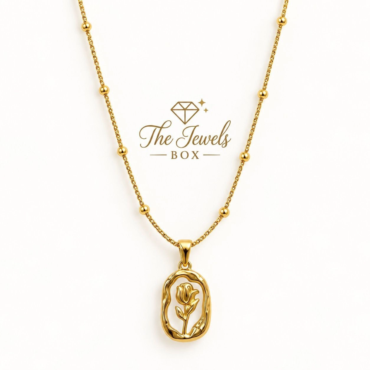 RECTANGLE WITH FLOWER PENDANT NECKLACE 2