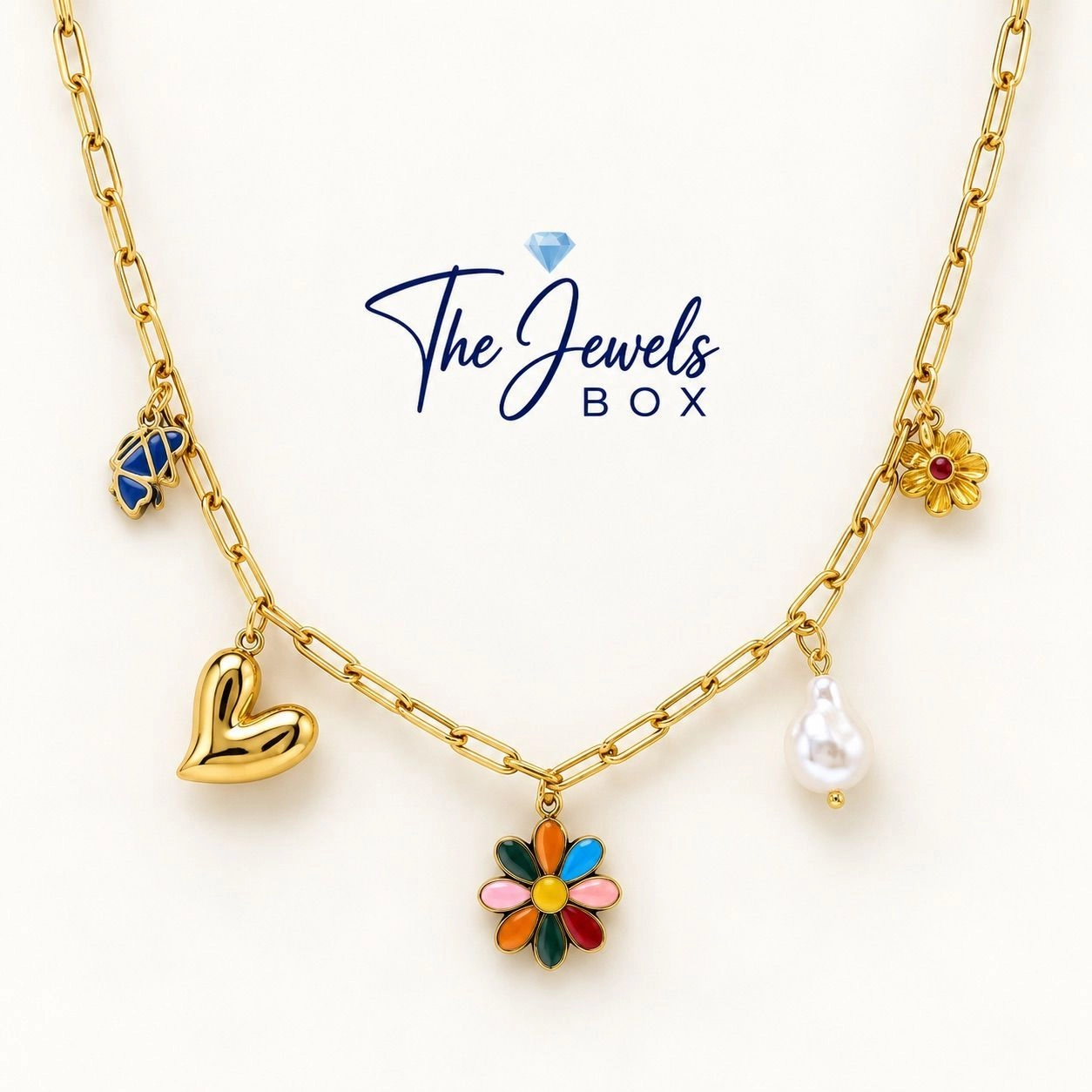 CHAIN NECKLACE WITH COLOURFUL ENAMEL & PEARL CHARM 2