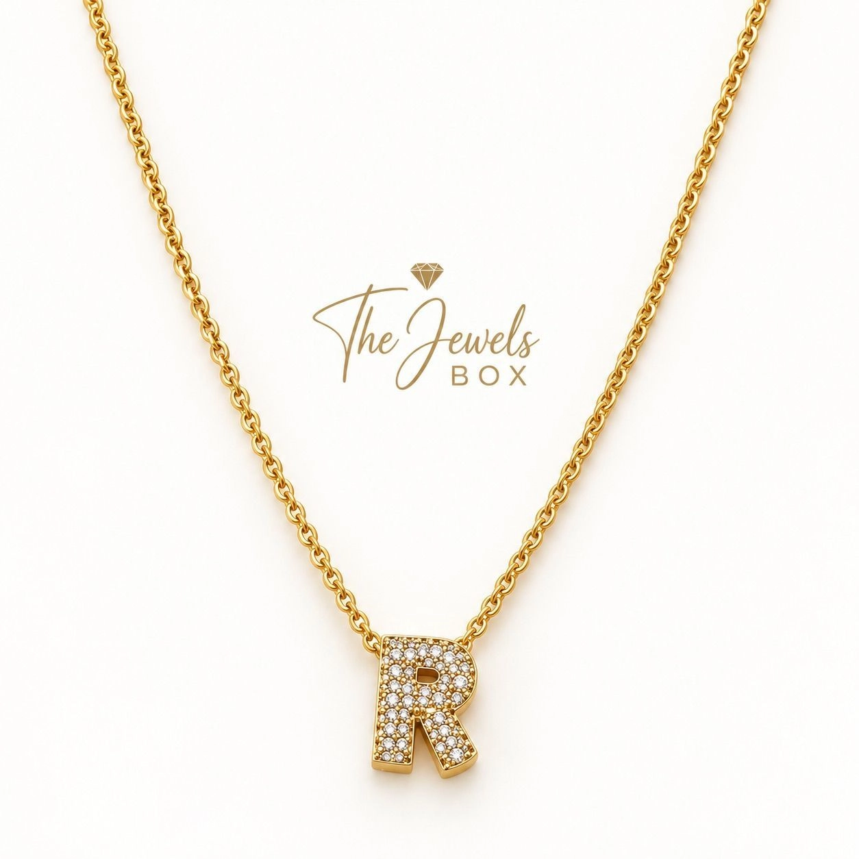 STONE EMBEDDED LETTER R PENDANT NECKLACE 2