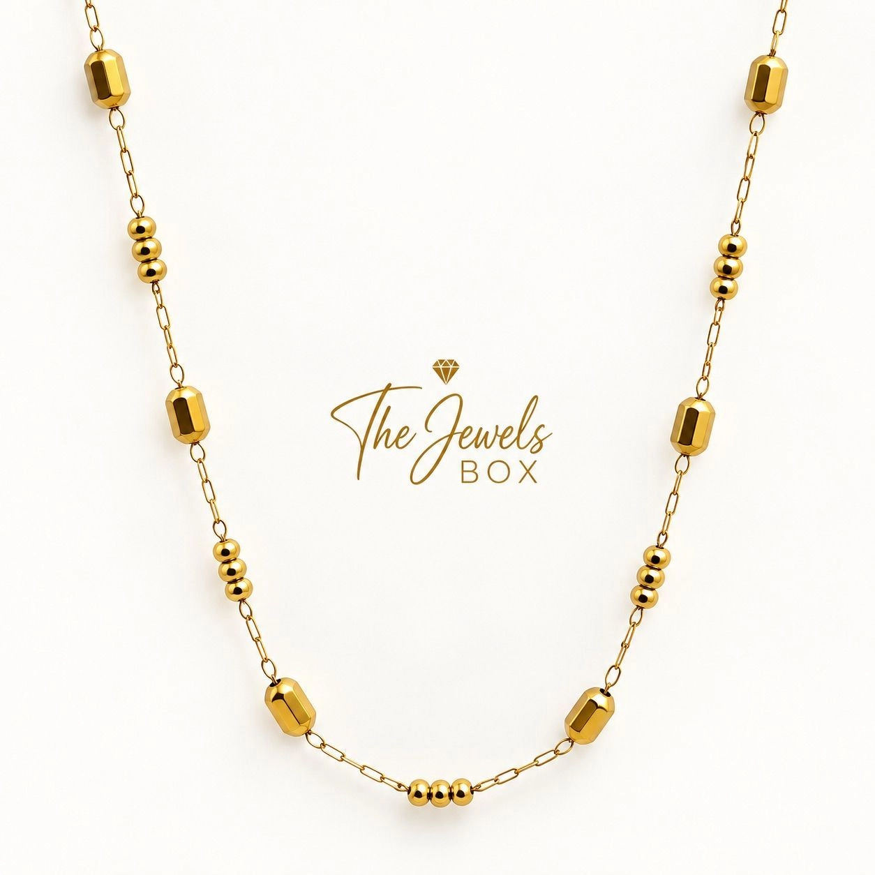 CHAIN NECKLACE WITH ALTERNATE SPHERICAL & CYLINDRICAL BEADS 2