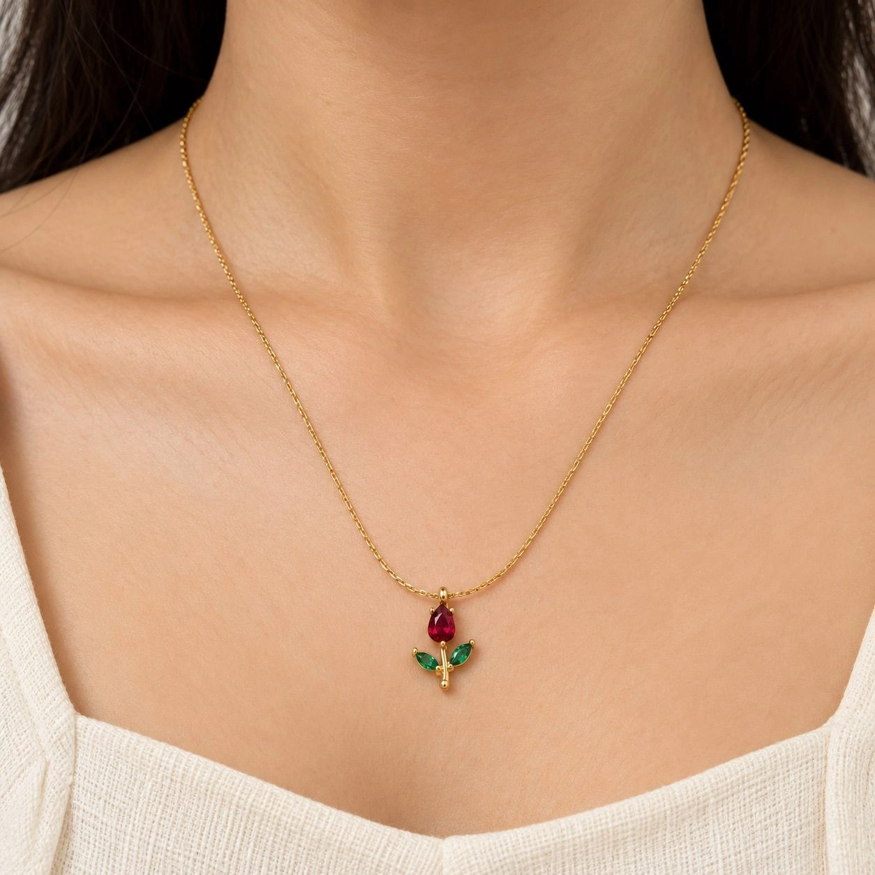 RED TULIP FLOWER PENDANT NECKLACE 1