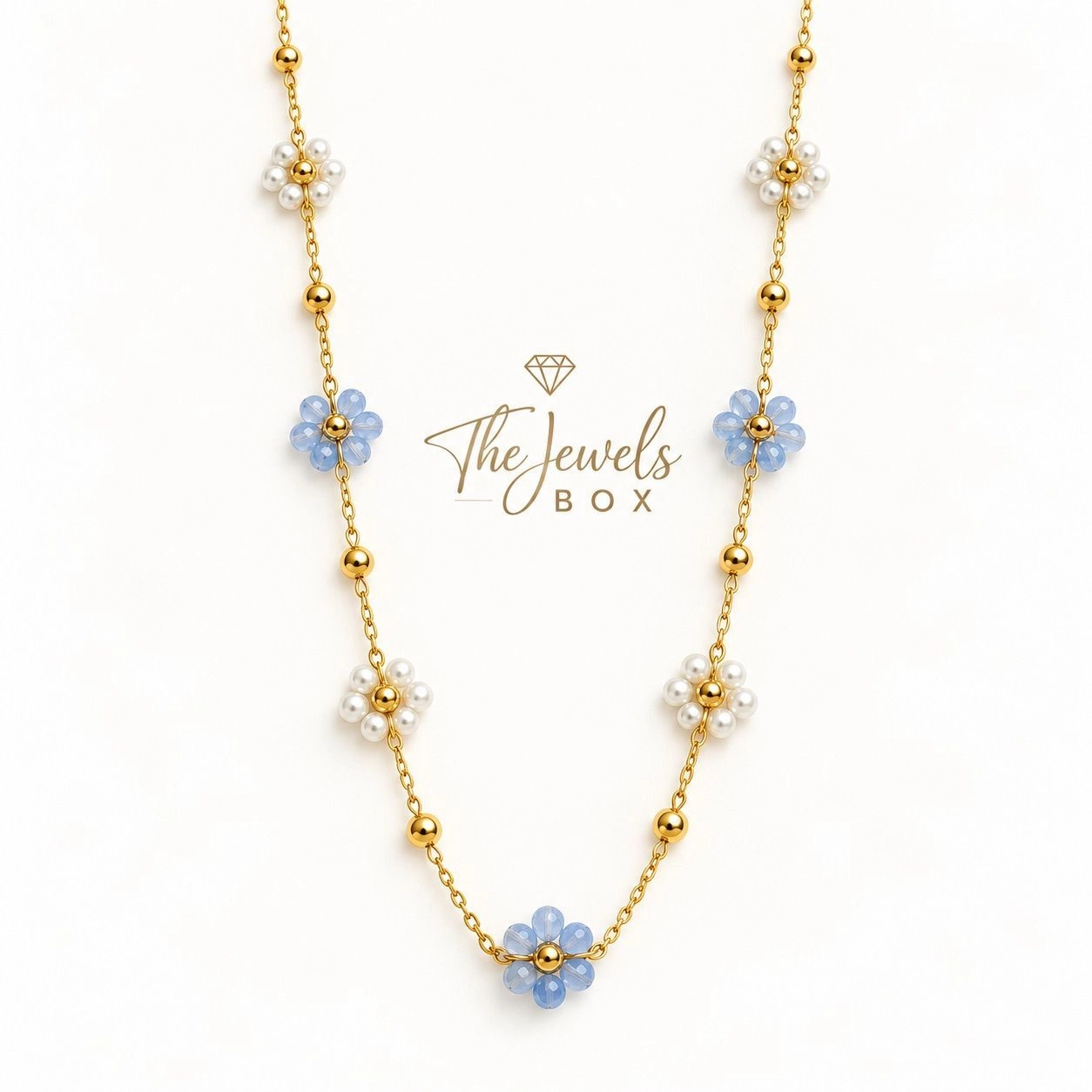 LIGHT BLUE & WHITE BLOSSOM NECK CHAIN 2