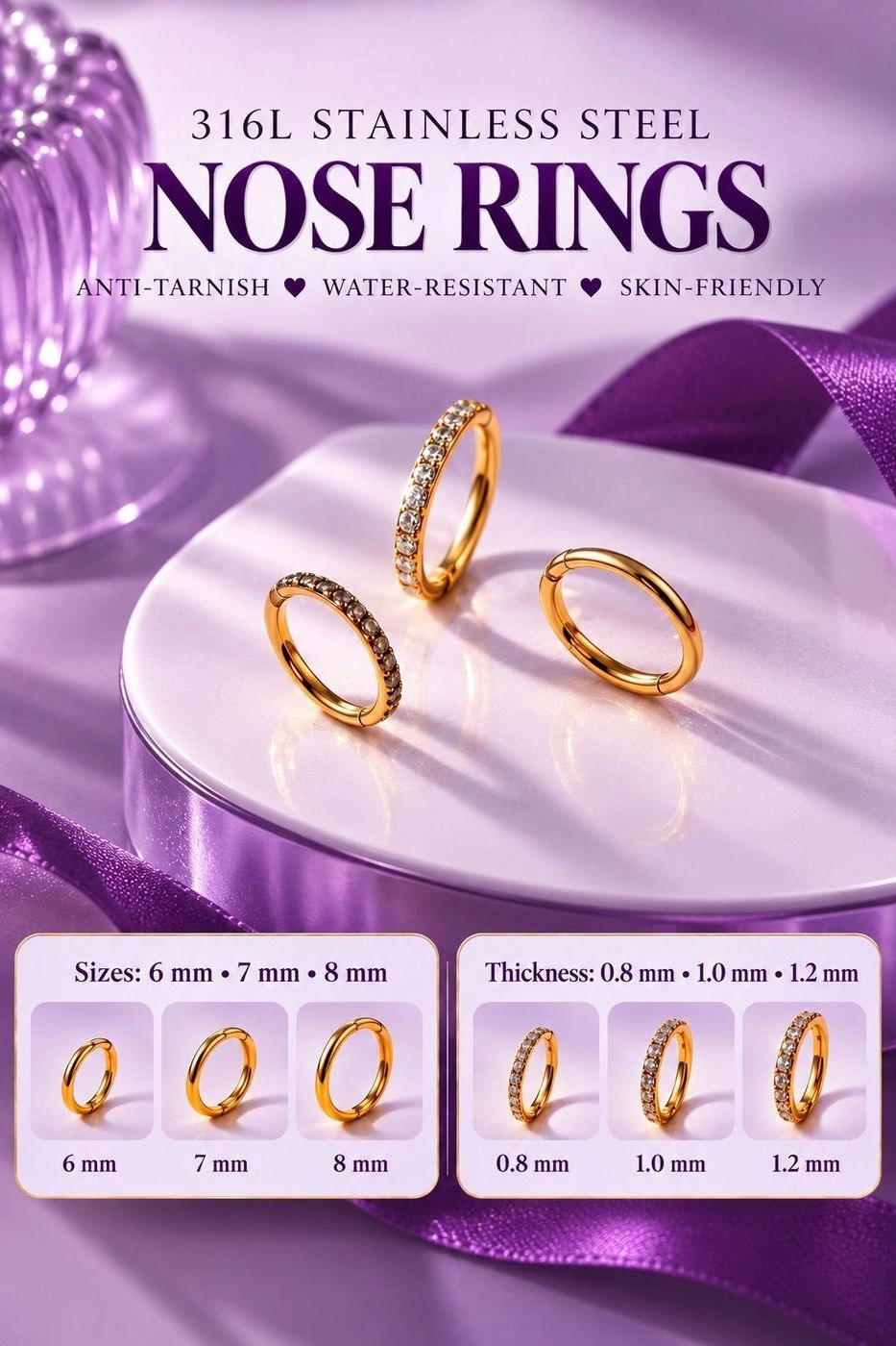 DIAMOND NOSE RING - 0.8 mm Thickness 3