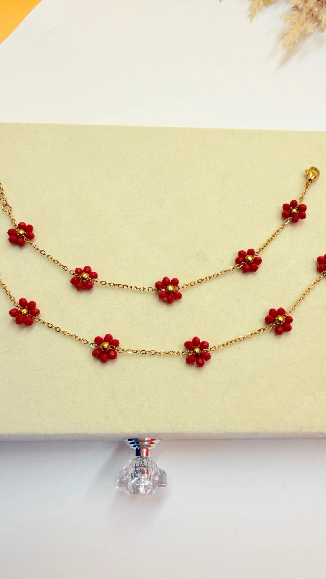 RED FLOWER BEAD ANKLET KIDS(pair) 2